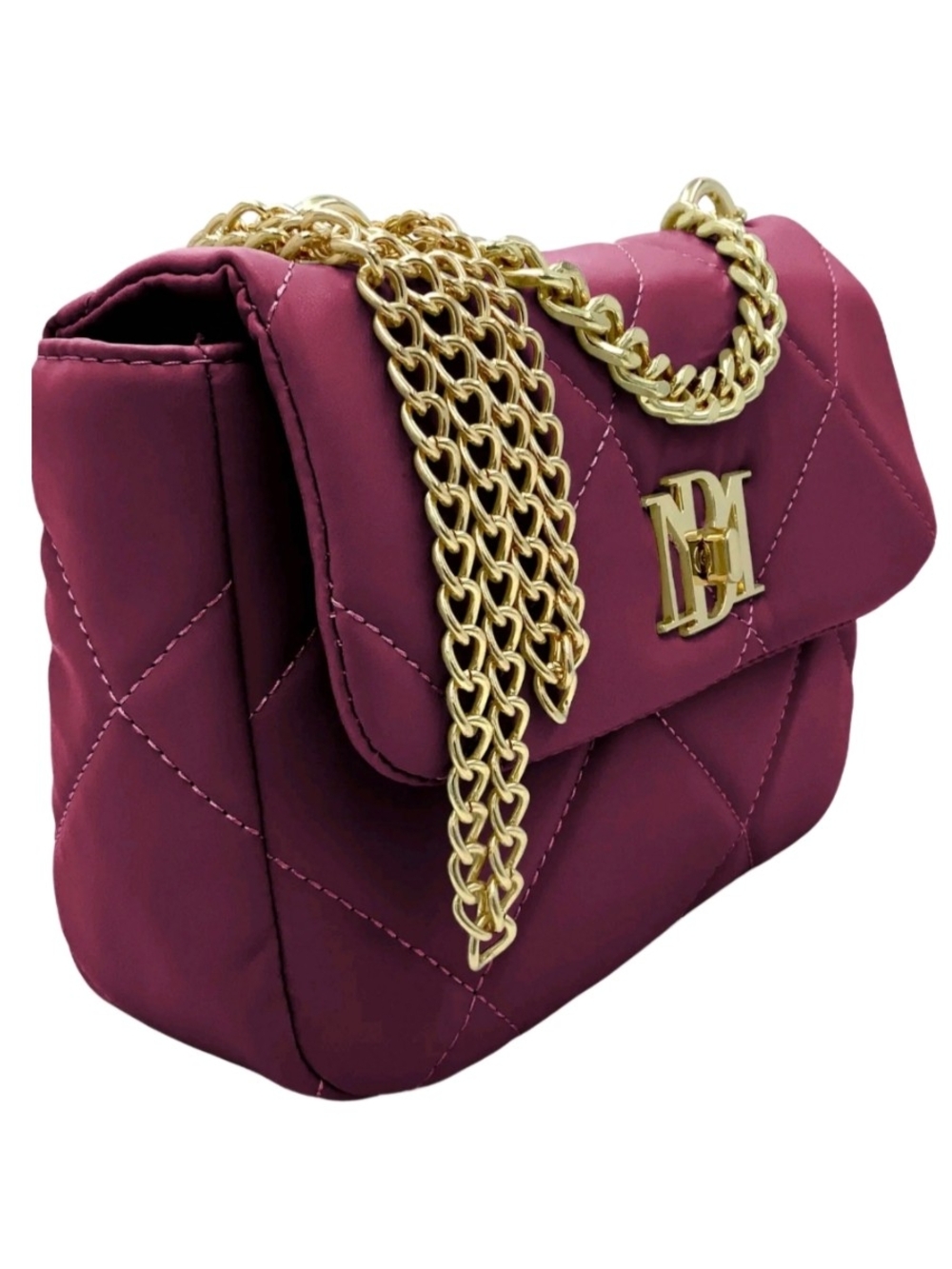 Badgley Mischka Quilted Crossbody Bag in Plum with Gold Hardware
